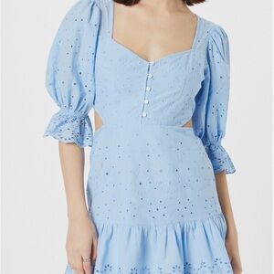 Light Blue Eyelet Puff-Sleeve Dress
